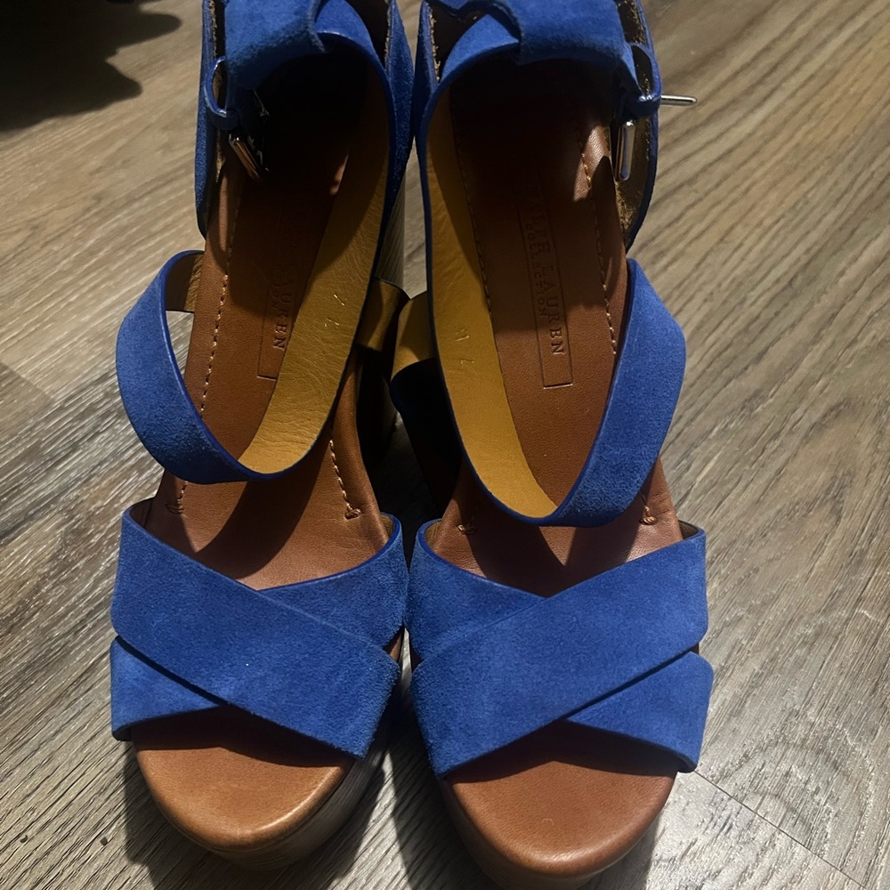 Ralph Lauren Blue Alannah Suede Sandals
